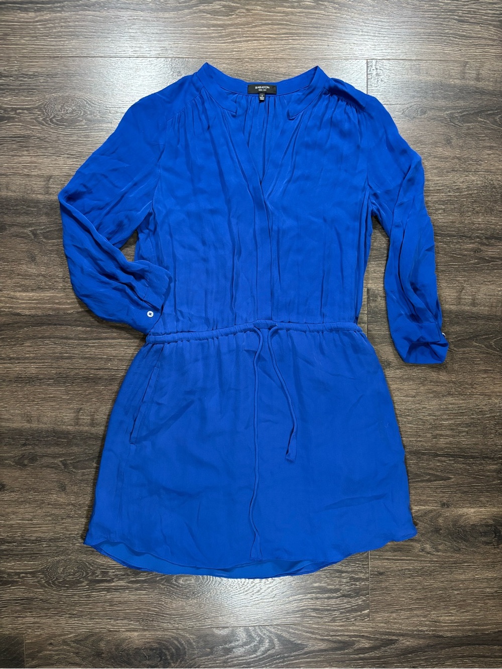 Babaton Deep Blue Knee Length Drawstring Waist Dress 100% Silk